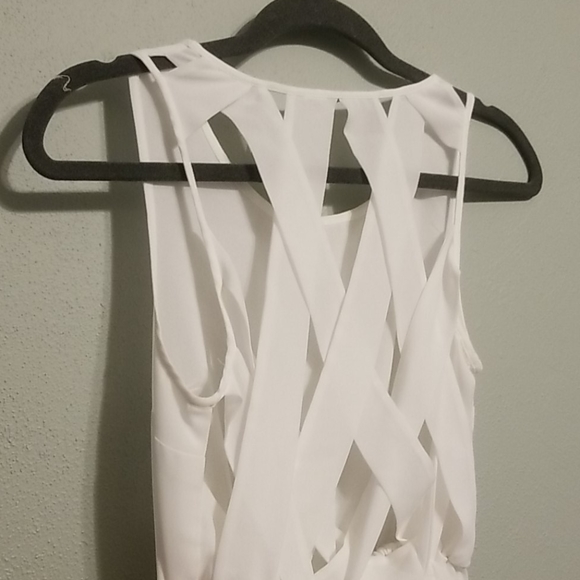 White Chiffon Lattice Back Dress, S - Picture 3 of 5